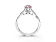 Solitaire Engagement Ring Setting for Fancy Pink Pear-Shaped Center with Pave Rail Split Shank and Prong Head in White Gold