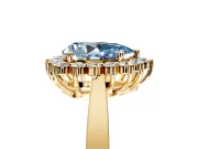 Starburst Halo Engagement Ring Setting for Fancy Blue Pear-Shaped Center with Flat Cathedral Band and Prong Head in Yellow Gold