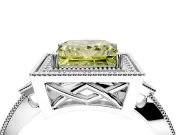 Halo Engagement Ring Setting for Fancy Yellow Princess Cut Center with Milgrain Rim, Pave Band and Prong Head in Sterling Silver