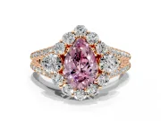 Halo Engagement Ring Setting for Fancy Pink Pear-Shaped Center with Two-Strand Split Shank and Prong Head in Rose Gold