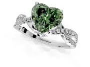 Solitaire Engagement Ring Setting for Fancy Green Heart-Shaped Center with Narrow Twist Pave Band and Prong Head in Platinum