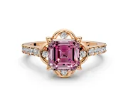 Floral Engagement Ring Setting for Fancy Pink Asscher Cut Center with Pave Band and Floral Prong Head in Rose Gold