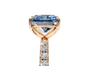 Solitaire Engagement Ring Setting for Fancy Blue Radiant Cut Center with Micro Pave Band and Prong Head in Rose Gold
