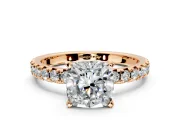 Solitaire Engagement Ring Setting for Cushion Cut Center with Large Accents and Prong Head in Rose Gold