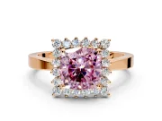 Starburst Halo Engagement Ring Setting for Fancy Pink Cushion Cut Center with Flat Cathedral Band and Prong Head in Rose Gold