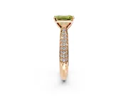 Solitaire Engagement Ring Setting for Fancy Yellow Emerald Cut Center with Multi-Row Accents and Prong Head in Rose Gold