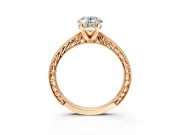 Solitaire Engagement Ring Setting for Oval Center with Engraved Milgrain Band and Prong Head in Rose Gold