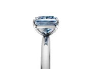 Low-Set Solitaire Engagement Ring Setting for Fancy Blue Princess Cut Center with Thin Plain Band and Prong Head in Platinum