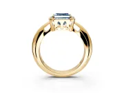 Halo Engagement Ring Setting for Fancy Blue Asscher Cut Center with Tapered Plain Band and Prong Head in Yellow Gold