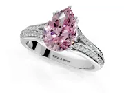 Solitaire Engagement Ring Setting for Fancy Pink Pear-Shaped Center with Pave Rail Split Shank and Prong Head in White Gold