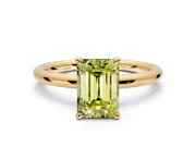 Hidden Halo Engagement Ring Setting for Fancy Yellow Emerald Cut Center with Thin Rounded Band and Prong Head in Yellow Gold
