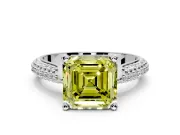Solitaire Engagement Ring Setting for Fancy Yellow Asscher Cut Center with Multi-Row Accents and Prong Head in Sterling Silver