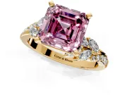 Solitaire Engagement Ring Setting for Fancy Pink Asscher Cut Center with Marquise Accent Twist Band and Prong Head in Yellow Gold