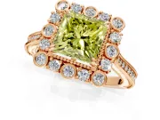 Milgrain Halo Engagement Ring Setting for Fancy Yellow Princess Cut Center with Bezel Point Accents and Prong Head in Rose Gold