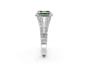 Halo Engagement Ring Setting for Fancy Green Asscher Cut Center with Narrow Pave Split Shank and Prong Head in White Gold
