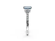 Paired Accent Engagement Ring Setting for Fancy Blue Emerald Cut Center with Pave Band and Prong Head in Sterling Silver