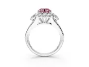 Halo Engagement Ring Setting for Fancy Pink Round Cut Center with Two-Strand Split Shank and Prong Head in Sterling Silver