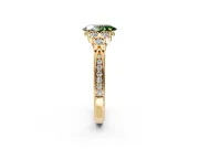 Cluster Engagement Ring Setting for Fancy Green Oval Center with Bezel Accent Clusters and Prong Head in Yellow Gold