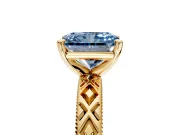 Solitaire Engagement Ring Setting for Fancy Blue Radiant Cut Center with Milgrain X Pattern Band and Prong Head in Yellow Gold