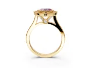 Halo Engagement Ring Setting for Fancy Pink Heart-Shaped Center with Milgrain Frame, Pave Band and Prong Head in Yellow Gold