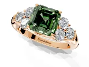 Cluster Engagement Ring Setting for Fancy Green Asscher Cut Center with Round Cut Accent Frame and Prong Head in Rose Gold