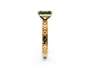 Solitaire Engagement Ring Setting for Fancy Green Emerald Cut Center with XO Engraved Band and Prong Head in Yellow Gold