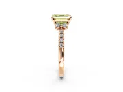 Paired Accent Engagement Ring Setting for Fancy Yellow Asscher Cut Center with Pave Band and Prong Head in Rose Gold