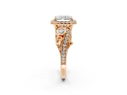 Milgrain Halo Engagement Ring Setting for Radiant Cut Center with Shoulder Bezels and Prong Head in Rose Gold