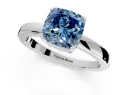 Solitaire Engagement Ring Setting for Fancy Blue Cushion Cut Center with Plain Band and Flat Tab Prong Head in Sterling Silver