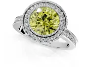 Halo Engagement Ring Setting for Fancy Yellow Round Cut Center with Milgrain Halo, Pave Band and Prong Head in Sterling Silver