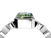 Vintage Station Engagement Ring Setting for Fancy Green Radiant Cut Center with Accents and Prong Head in White Gold