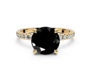 Solitaire Engagement Ring Setting for Fancy Black Round Cut Center with Fine Pave Narrow Band and Prong Head in Yellow Gold