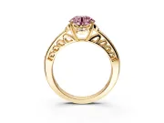 Floral Engagement Ring Setting for Fancy Pink Round Cut Center with Four Accent Clusters and Prong Head in Yellow Gold