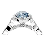 Halo Engagement Ring Setting for Fancy Blue Marquise Center with Twist Band and Prong Head in White Gold