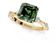 Solitaire Engagement Ring Setting for Fancy Green Asscher Cut Center with Bezel Station Band and Prong Head in Yellow Gold
