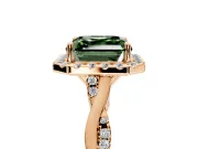 Halo Engagement Ring Setting for Fancy Green Asscher Cut Center with Twist Band and Prong Head in Rose Gold