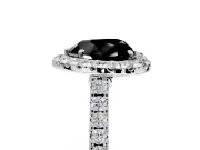 Halo Engagement Ring Setting for Fancy Black Heart-Shaped Center with Narrowing Pave Band and Prong Head in White Gold