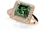 Halo Engagement Ring Setting for Fancy Green Princess Cut Center with Plain Tapered Band and Prong Head in Rose Gold