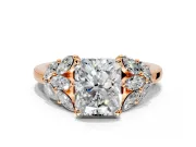 Leaf Cluster Engagement Ring Setting for Radiant Cut Center with Marquise Accents and Prong Head in Rose Gold