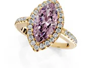Pave Halo Engagement Ring Setting for Fancy Pink Marquise Center with Single Row Pave Band and Prong Head in Yellow Gold