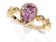 Milgrain Bezel Engagement Ring Setting for Fancy Pink Pear-Shaped Center with Marquise Stations and Bezel Head in Yellow Gold