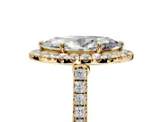 Halo Engagement Ring Setting for Marquise Center with Narrowing Pave Band and Prong Head in Yellow Gold