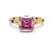 Solitaire Engagement Ring Setting for Fancy Pink Asscher Cut Center with Plain Split Shank and Prong Head in Yellow Gold