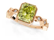 Milgrain Bezel Engagement Ring Setting for Fancy Yellow Radiant Cut Center with Marquise Stations and Bezel Head in Rose Gold