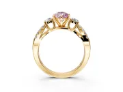 3 Stone Engagement Ring Setting for Fancy Pink Pear-Shaped Center with Pave Split Shank and Prong Head in Yellow Gold