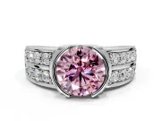 Bezel Engagement Ring Setting for Fancy Pink Round Cut Center with Wide Channel-Set Band and Bezel Head in Sterling Silver