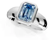 Solitaire Engagement Ring Setting for Fancy Blue Emerald Cut Center with Wide Band and Bezel Head in White Gold