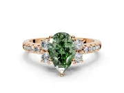 Paired Accent Engagement Ring Setting for Fancy Green Pear-Shaped Center with Pave Band and Prong Head in Rose Gold