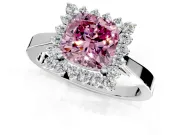 Starburst Halo Engagement Ring Setting for Fancy Pink Cushion Cut Center with Flat Cathedral Band and Prong Head in Sterling Silver