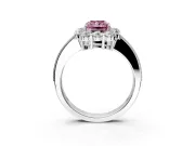 Halo Engagement Ring Setting for Fancy Pink Radiant Cut Center with Milgrain Channel Band and Prong Head in Sterling Silver